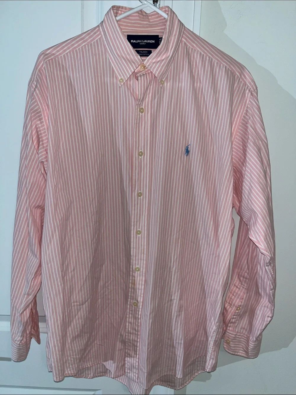 Tilden Golf Mens Polo by Ralph Lauren pink White stripe blue pony sleeve Shirt M